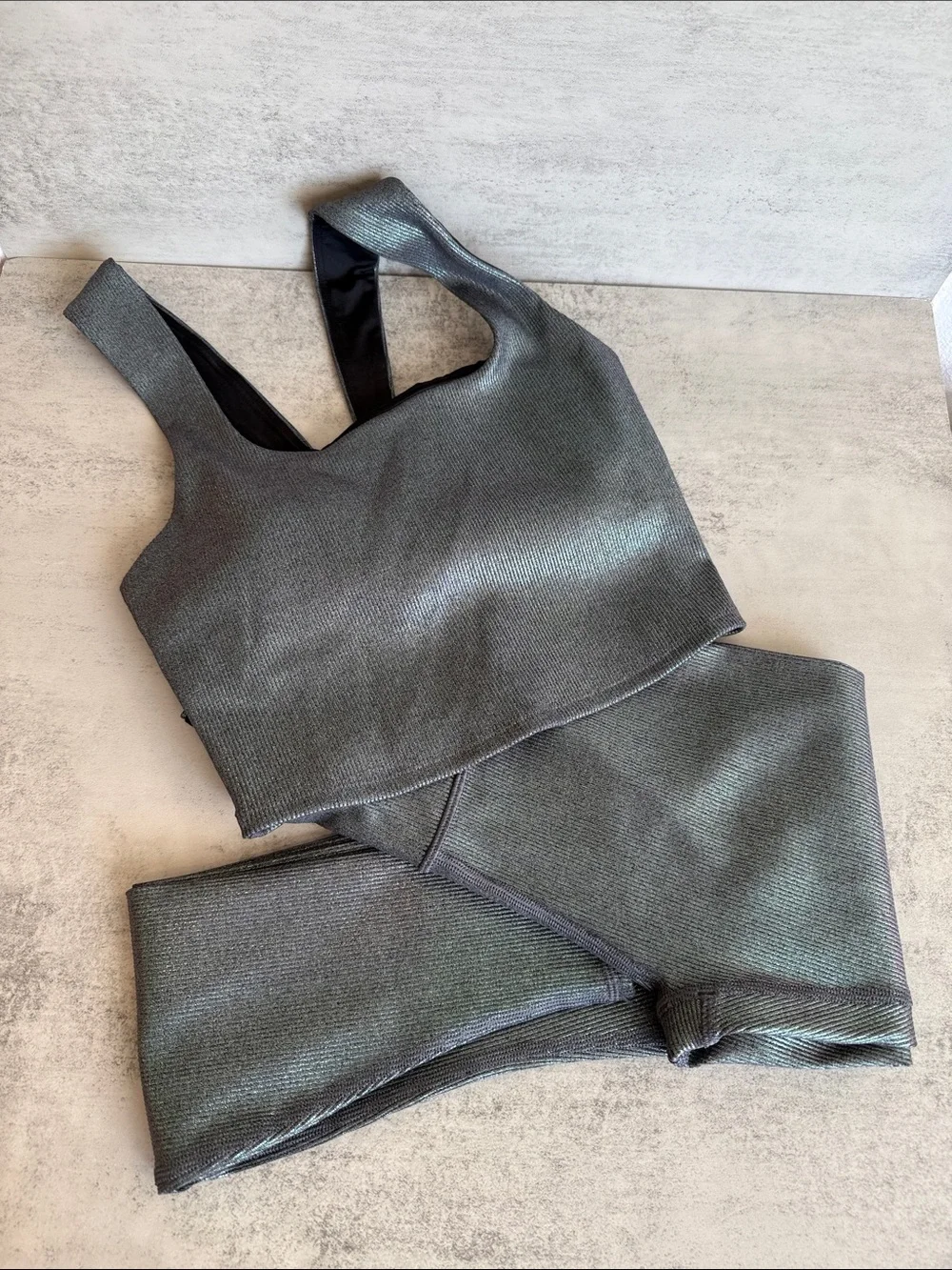 ALO Alosoft Ribbed Shimmery Legging and Bra Set
